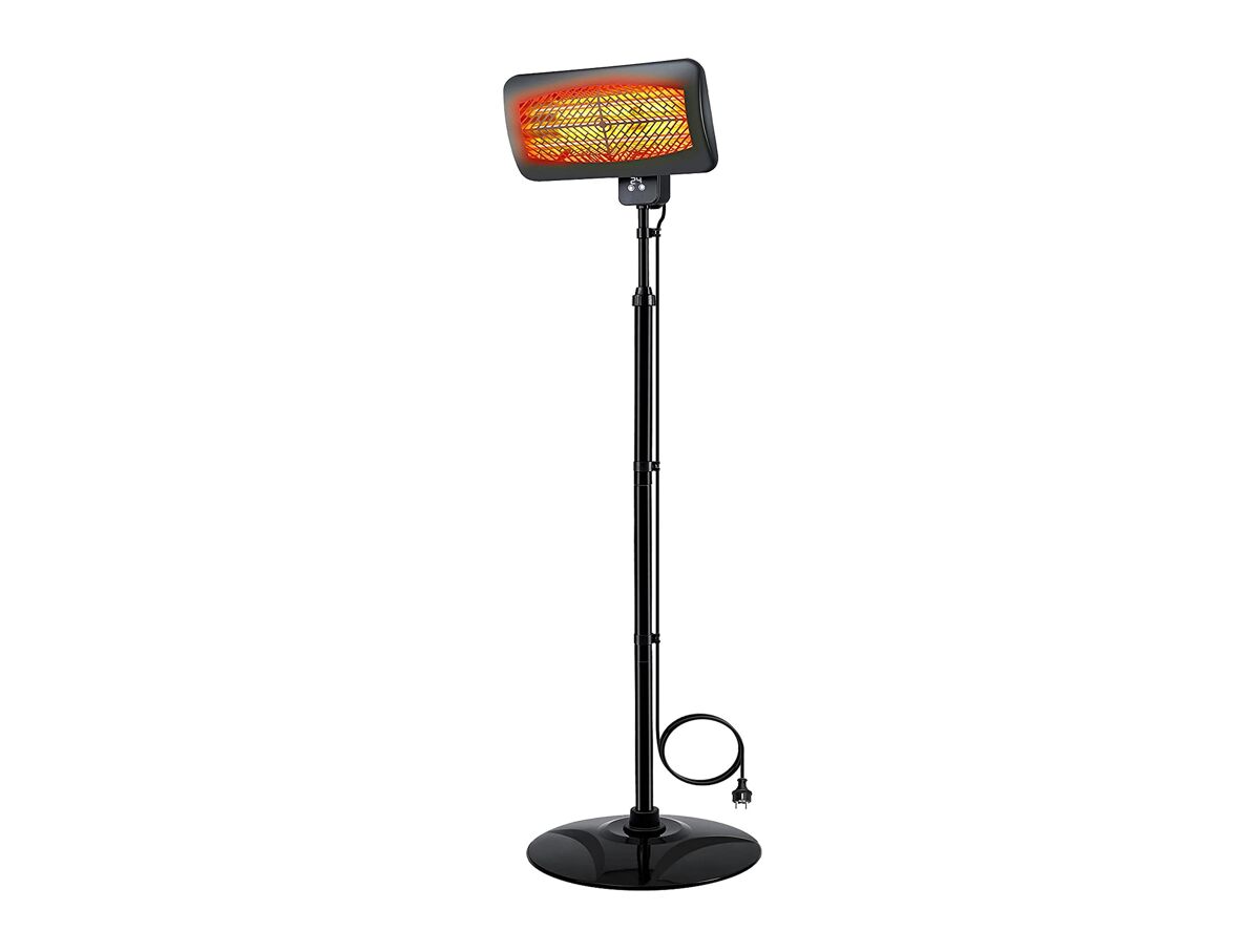 Aquecedor de halogéneo de chão para exterior. 3 potências de 650w, 1350w e 2000w. controlo digital, visor led e controlo remoto. temporizador de 24