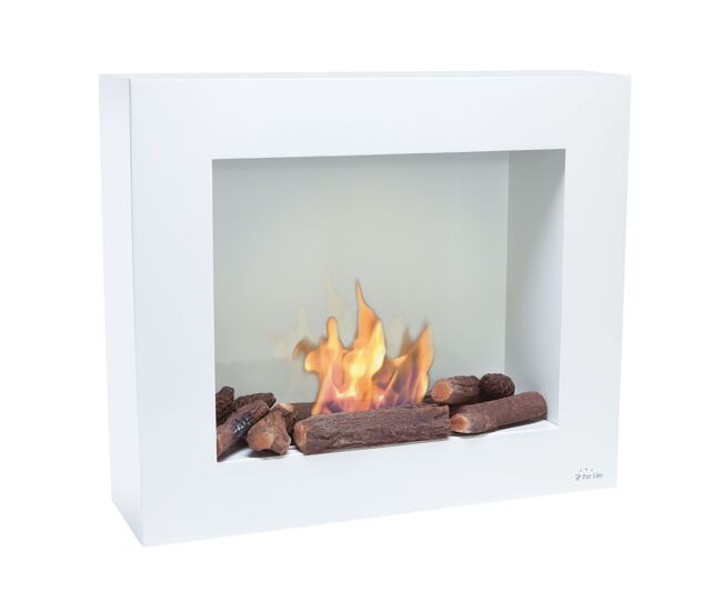 Lareira a etanol de 1,75kw e 1,2l de capacidade. desenho rectangular em aço lacado a branco