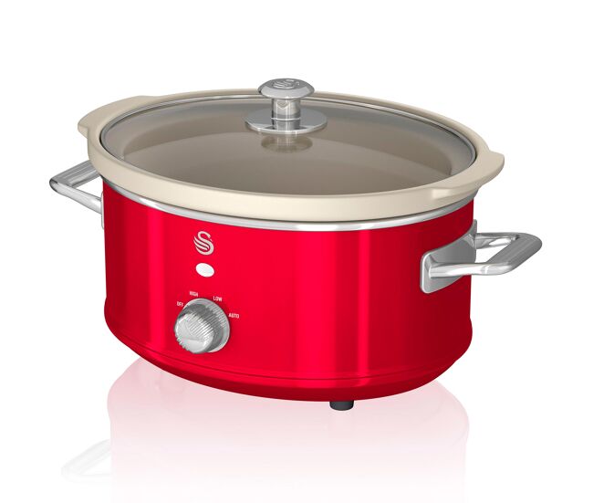 Swan sf17021rneu retro slow cooker 3,5l, panela de cerâmica antiaderente sem pfoa e ptfe, 200, rouge