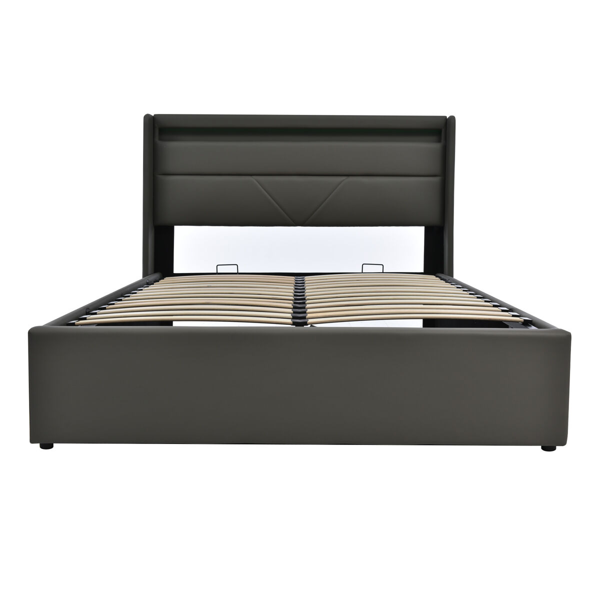 Cama estofada 140x200 - cama funcional com iluminação led - cinza