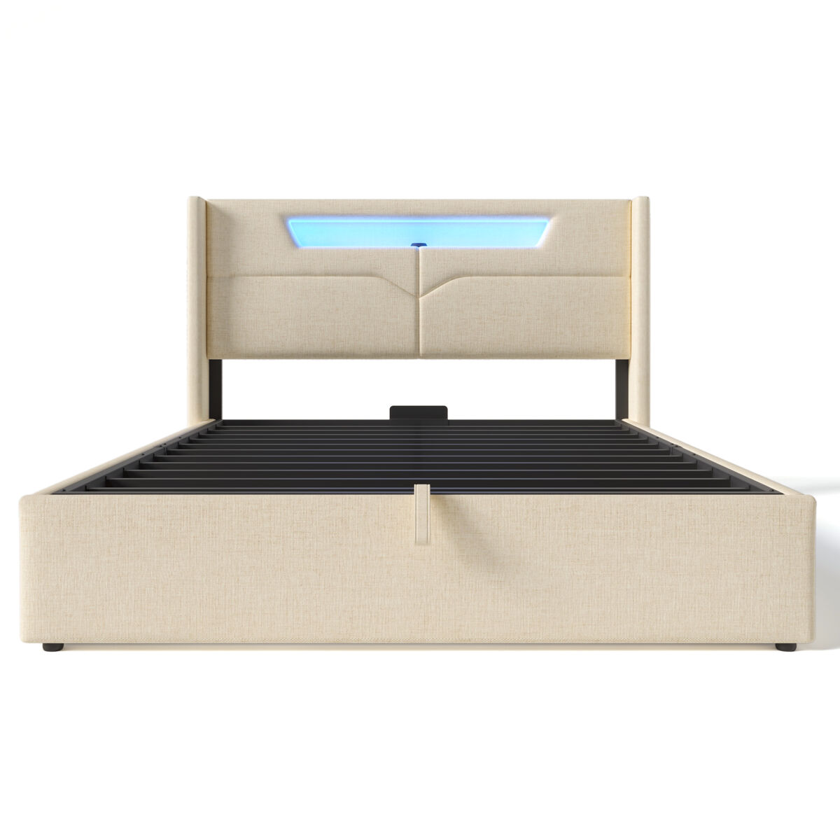 Cama estofada 160x200 - cama de casal com função de carregamento usb tipo c e luz led - bege