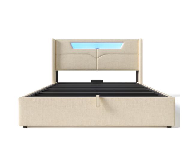 Cama estofada 160x200 - cama de casal com função de carregamento usb tipo c e luz led - bege