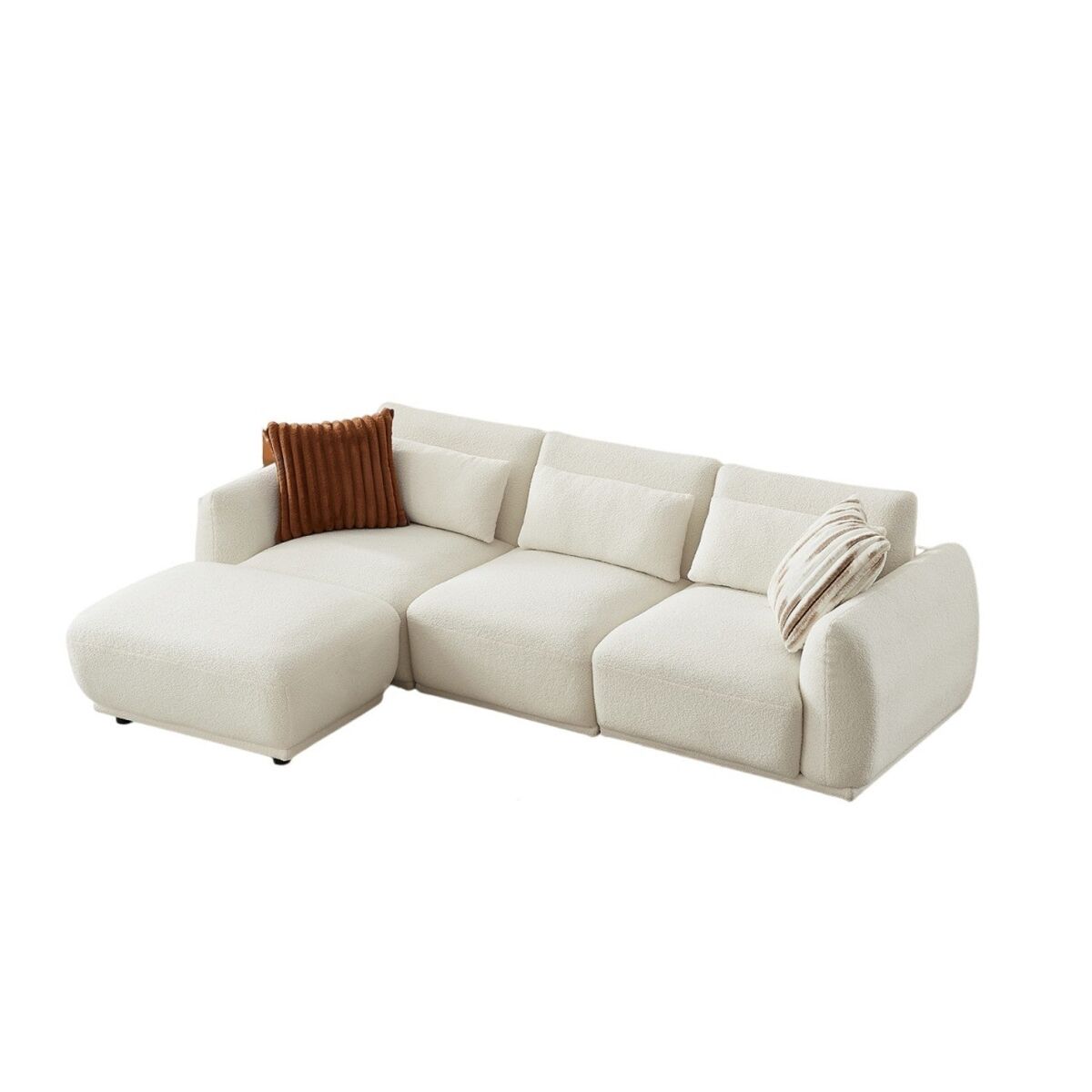 Yhl voyura 10-beigewhite sofá multi-pessoa de peluche teddy espuma travesseiros - formato em l - bege branco