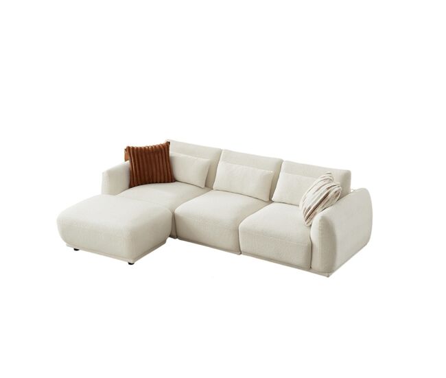 Yhl voyura 10-beigewhite sofá multi-pessoa de peluche teddy espuma travesseiros - formato em l - bege branco