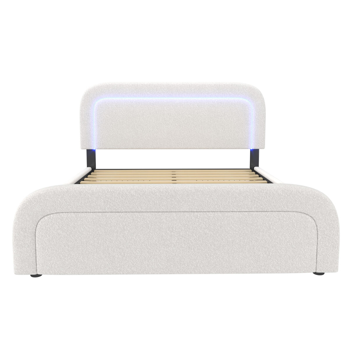 Cama de casal 140x200cm - com usb tipo c, iluminação led e 4 gavetas - sherpa branco