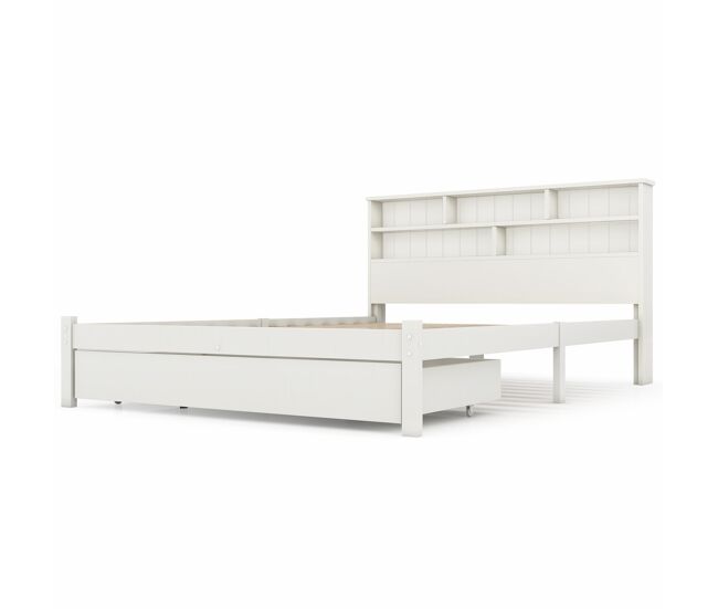 Cama de casal 140x200 cm - com gavetas e estrado, estante para jovens e adultos - branco