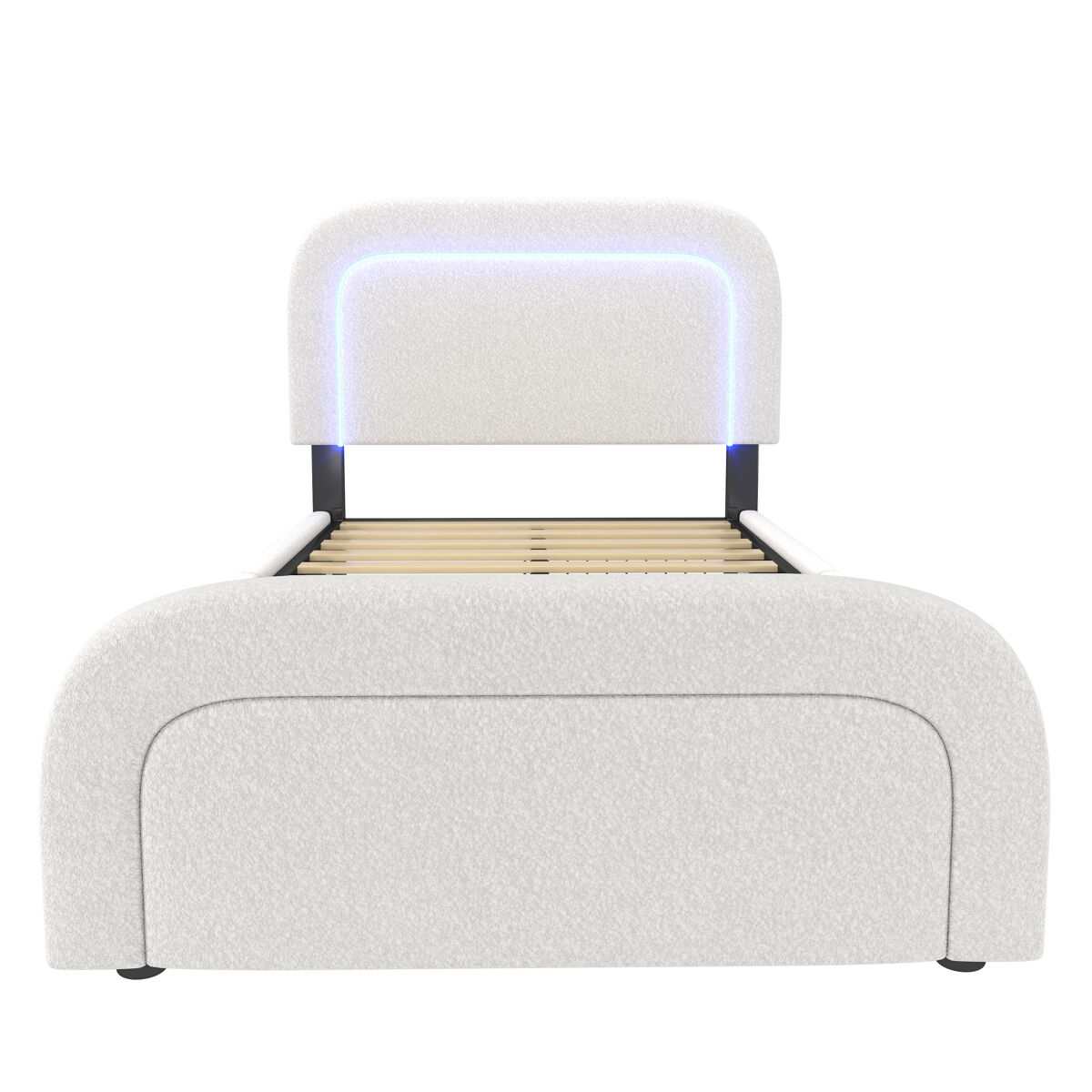 Cama individual 90x200cm - cabeceira ajustável, carregamento usb tipo c, 2 gavetas, iluminação led, estrutura em madeira - branco sherpa