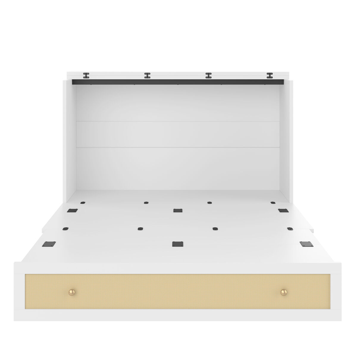Cama rebatível 140x200 cm - móvel, gavetas na base, prateleira na cabeceira, usb e tomada, cama plataforma convertível, sem colchão - branco