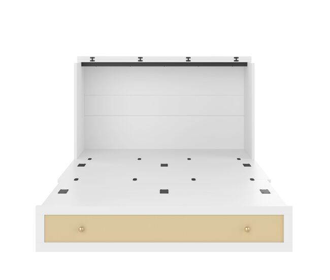 Cama rebatível 140x200 cm - móvel, gavetas na base, prateleira na cabeceira, usb e tomada, cama plataforma convertível, sem colchão - branco