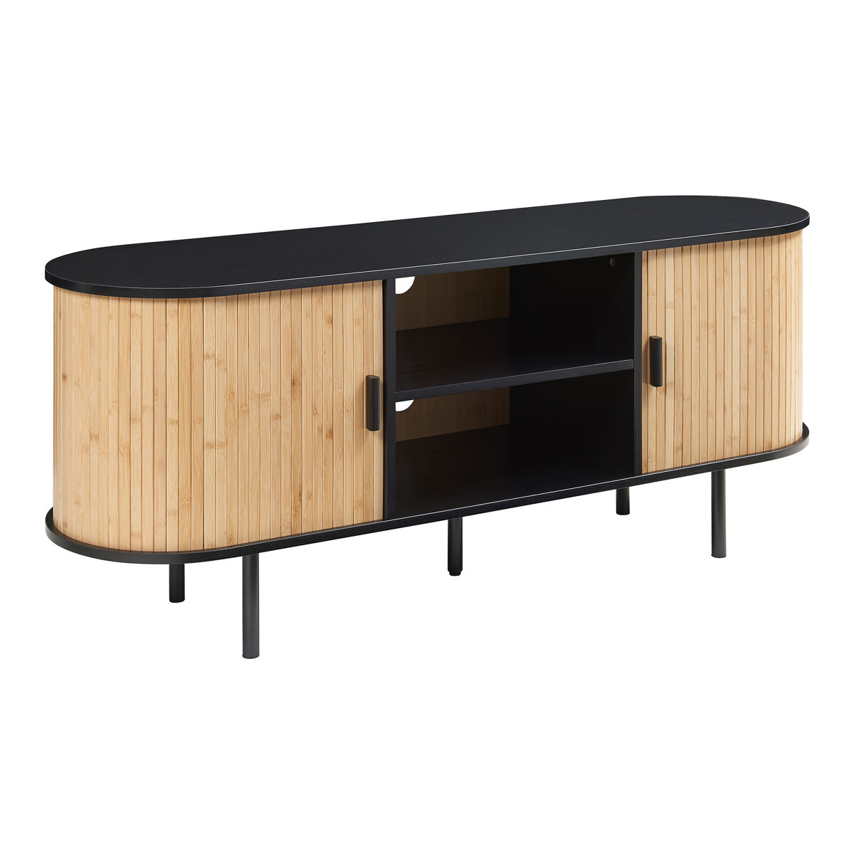 Mesa de tv tvedestrand com 2 portas 140 x 40 x 55 cm bambu natural noir [en.casa]