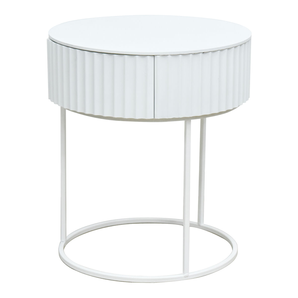 Mesa de apoio rill redonda com gaveta 46xø40 cm branco [en.casa]