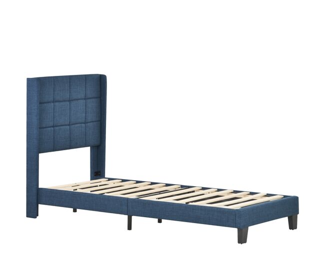 Cama polsterbett 90x200cm - cabeceira acolchoada, com estrado, firmeza média - azul linho