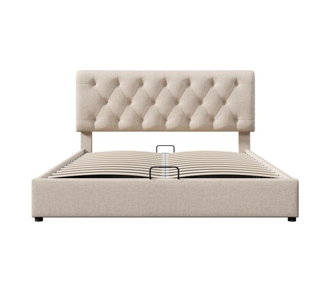 Cama de casal 160x200 - polsterbett hidráulica com cabeceira ajustável e arrumação - natural