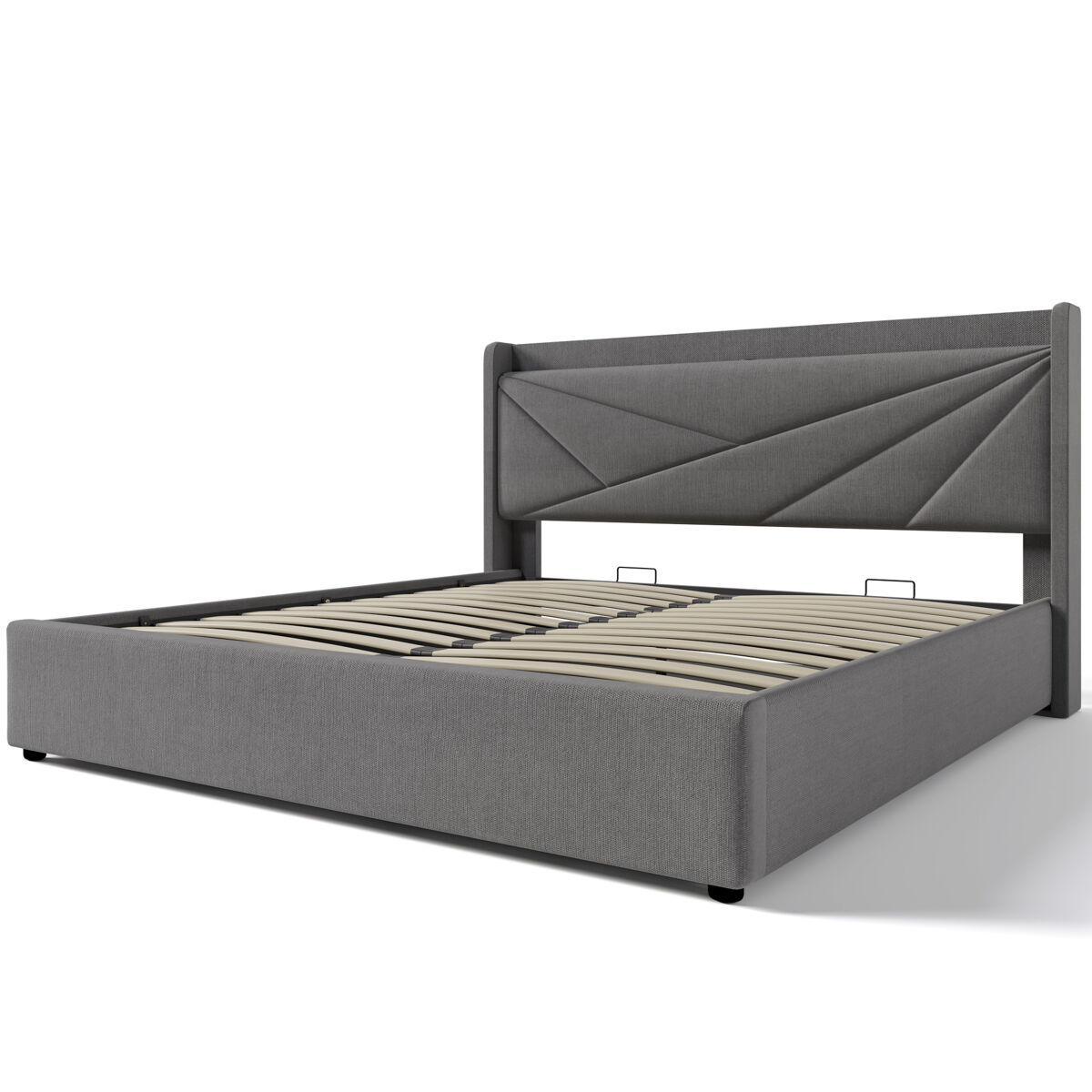 Cama de casal estofada 160x200 - com arrumação, usb tipo c e cabeceira em linho - bege