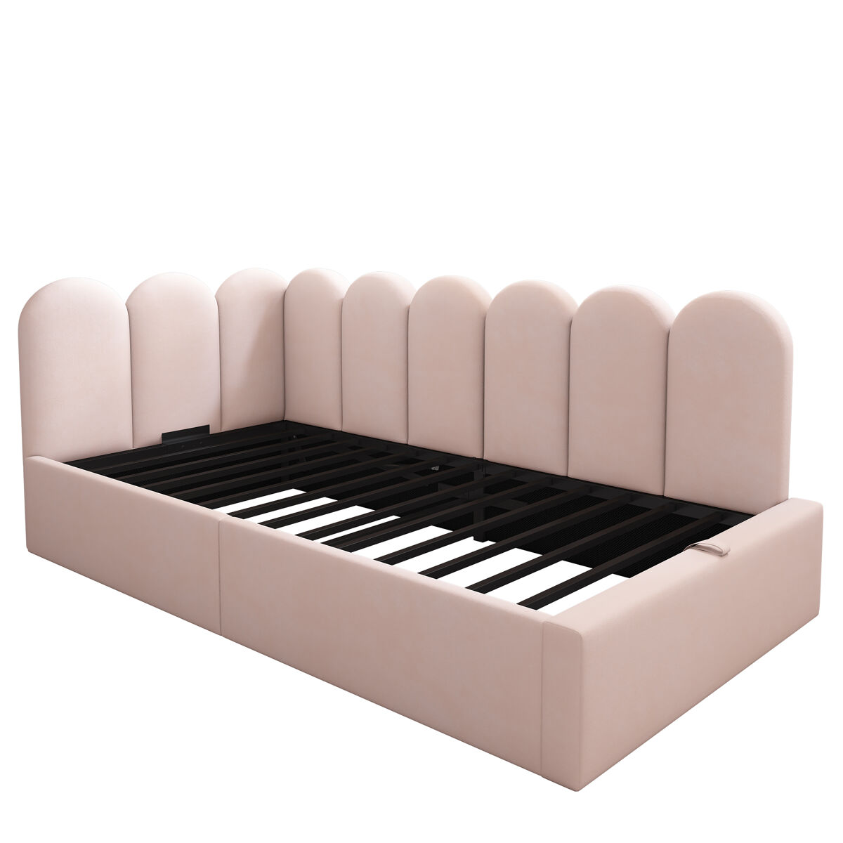 Cama divã 90x190 cm - cama de dia com arrumação hidráulica, estrado de metal, veludo - rosa