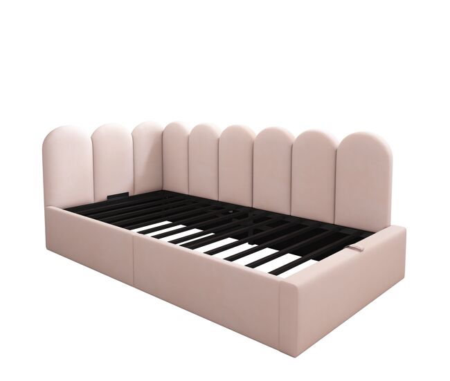 Cama divã 90x190 cm - cama de dia com arrumação hidráulica, estrado de metal, veludo - rosa