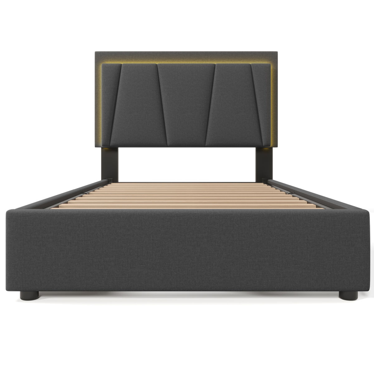 Cama estofada 90x200cm - com led e 2 gavetas, cabeceira ajustável - garu