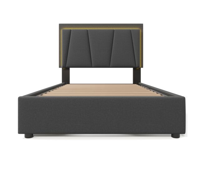 Cama estofada 90x200cm - com led e 2 gavetas, cabeceira ajustável - garu