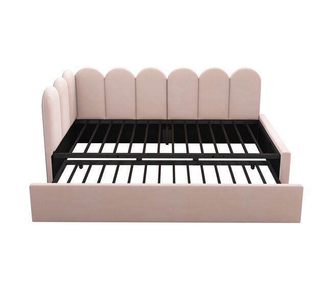 Cama divã 90x200 cm - sofá-cama com cama extraível 90x190 cm, cama infantil com estrado, veludo, rosa