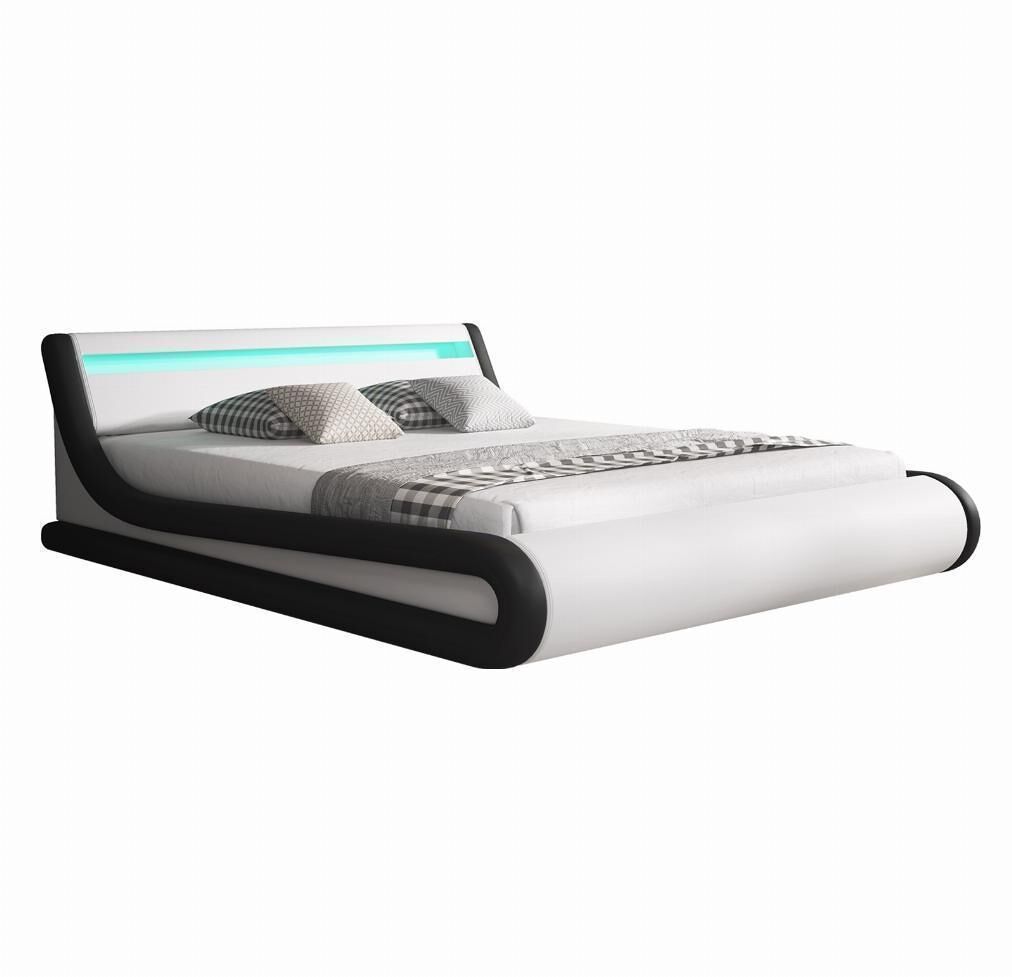Cama quarto de dormir branco/preto 214x167x65 led parisina muebles bonitos