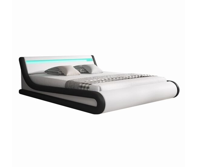 Cama quarto de dormir branco/preto 214x167x65 led parisina muebles bonitos