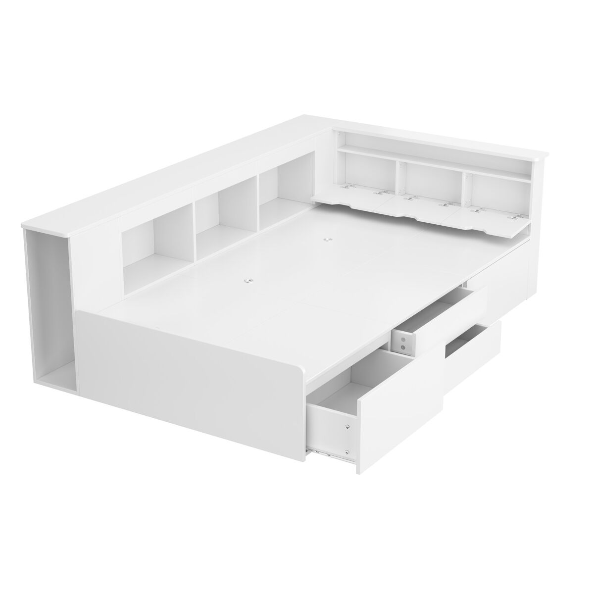 Cama individual infantil 90x200 - multifuncional com gavetas, estante e armário de arrumação - branco