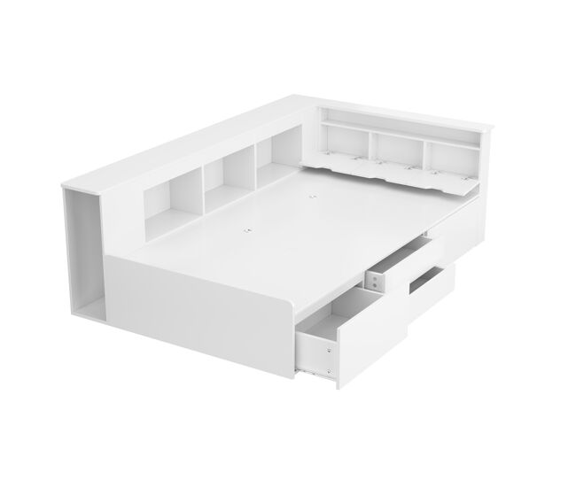 Cama individual infantil 90x200 - multifuncional com gavetas, estante e armário de arrumação - branco