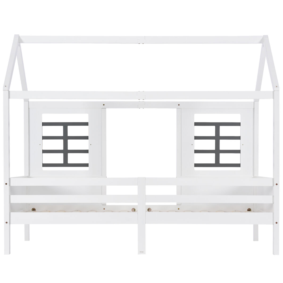 Cama individual 200x90cm - casa com 2 gavetas, 2 janelas, estrutura em pinho e mdf - branco