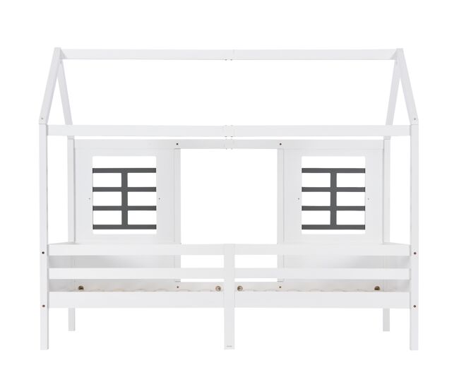 Cama individual 200x90cm - casa com 2 gavetas, 2 janelas, estrutura em pinho e mdf - branco