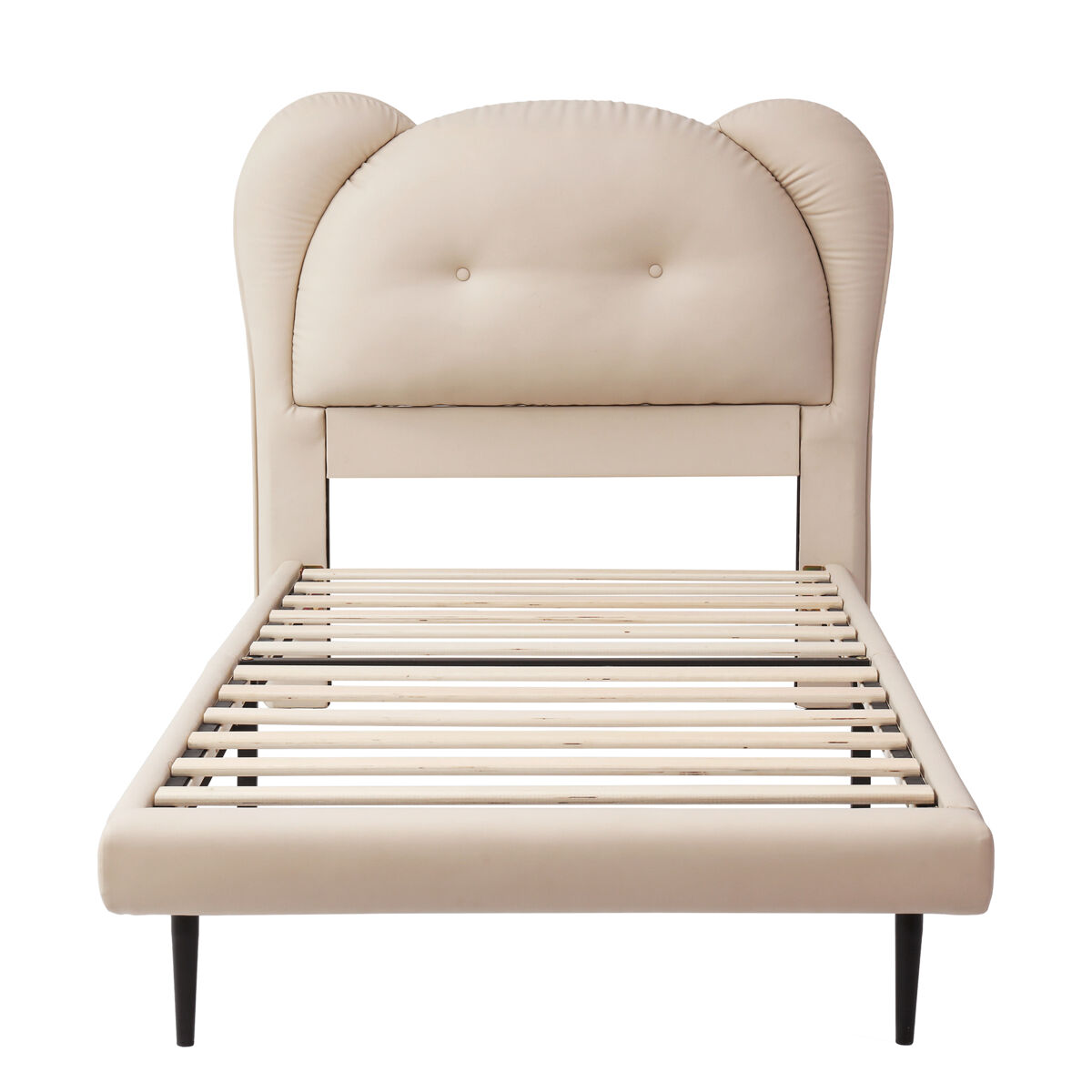 Cama individual 90x200 - cabeceira infantil em forma de animal, estrutura metálica e estrado estável - bege