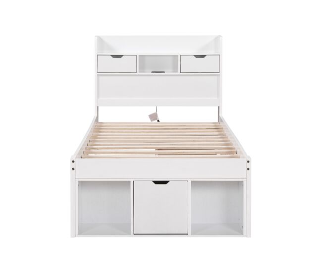 Cama individual 90x200 - com usb, gavetas e armário, multifuncional, grande capacidade de armazenamento - branco