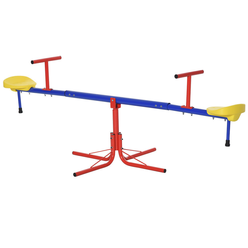 Outsunny balanço giratória 360o para crianças acima de 3 anos com base de 4 hastes, postes de parada e alças de fácil aderência jardim pátio 182x77x43