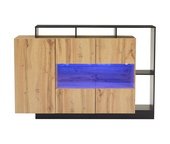 Aparador led moderno - madeira mdf - com controlo bluetooth - cor madeira