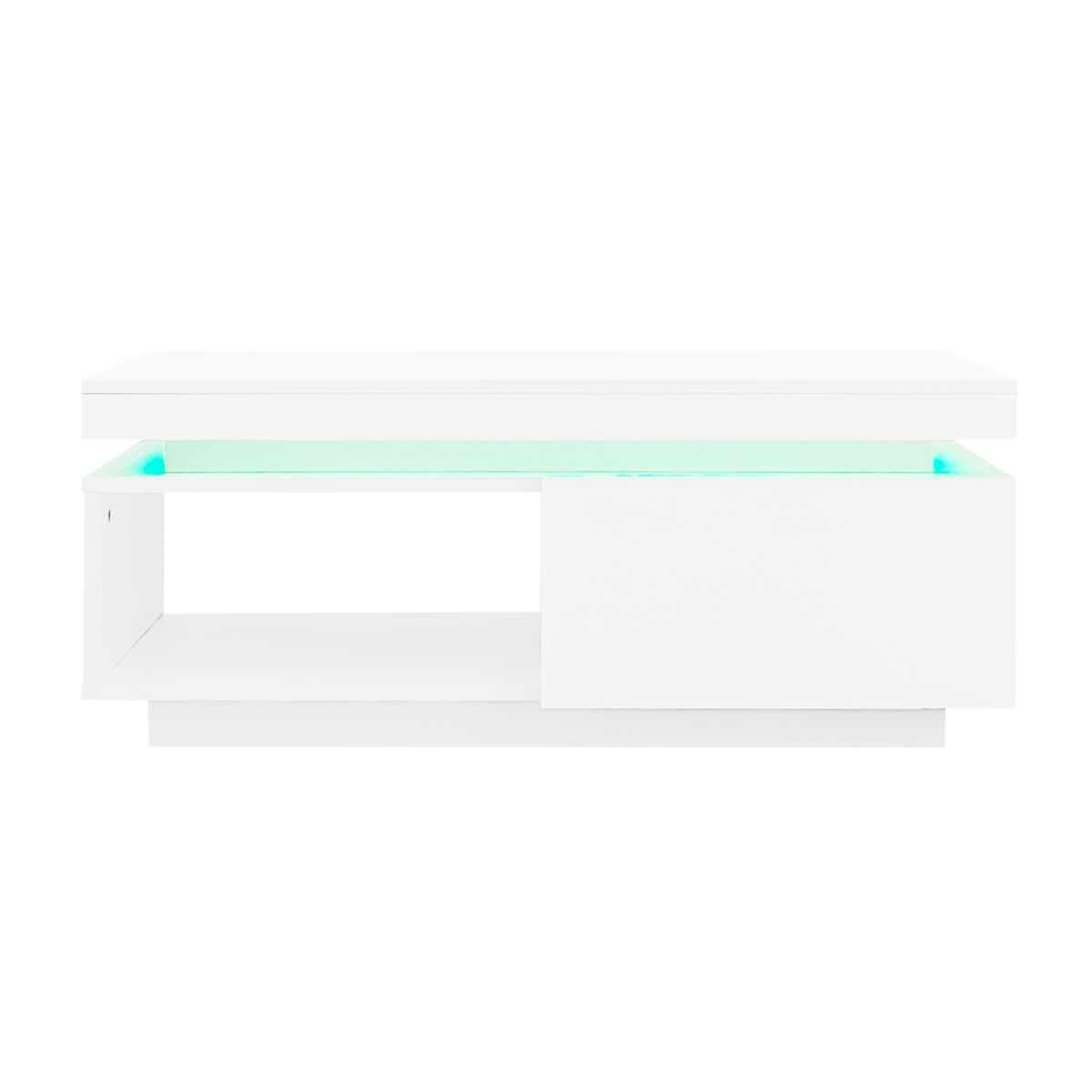 Mesa de centro moderna de alto brilho 100x50x40,3 cm - mesa elegante com iluminação led, gaveta e capacidade de carga de 50 kg