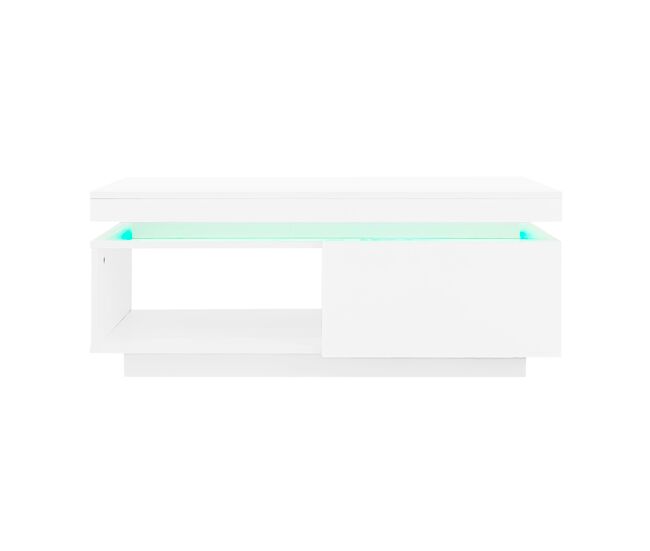Mesa de centro moderna de alto brilho 100x50x40,3 cm - mesa elegante com iluminação led, gaveta e capacidade de carga de 50 kg