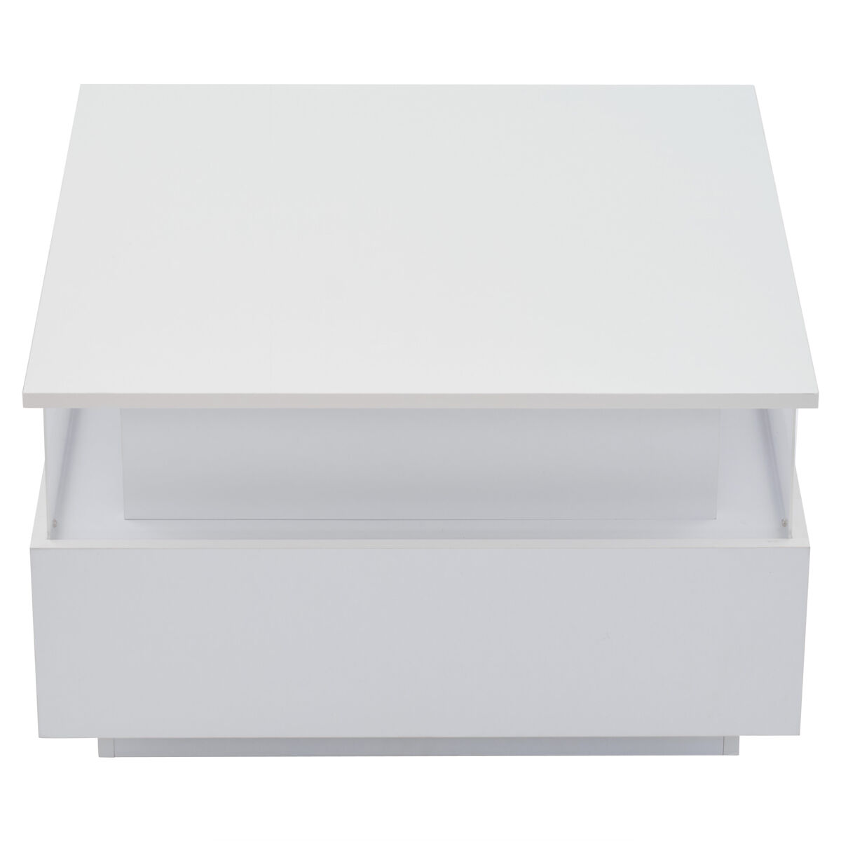 Mesa de centro led 70x70x41 cm - 2 gavetas, área de exposição transparente - branco