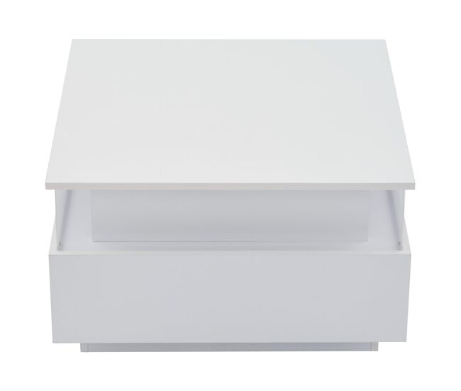Mesa de centro led 70x70x41 cm - 2 gavetas, área de exposição transparente - branco