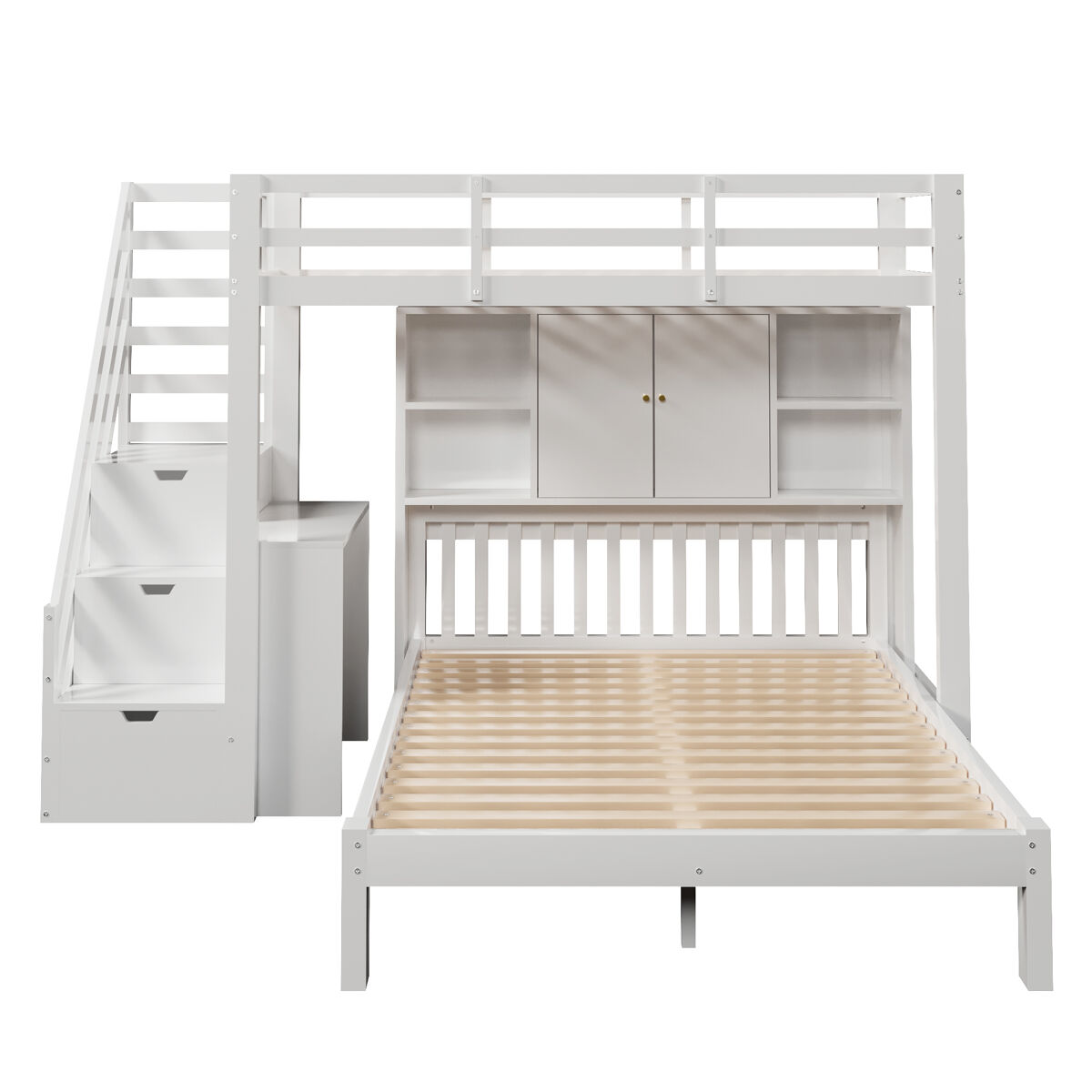 Beliche + 90200 cm + 140200 cm - multifuncional com estante, escada de armazenamento e mesa auxiliar - branco