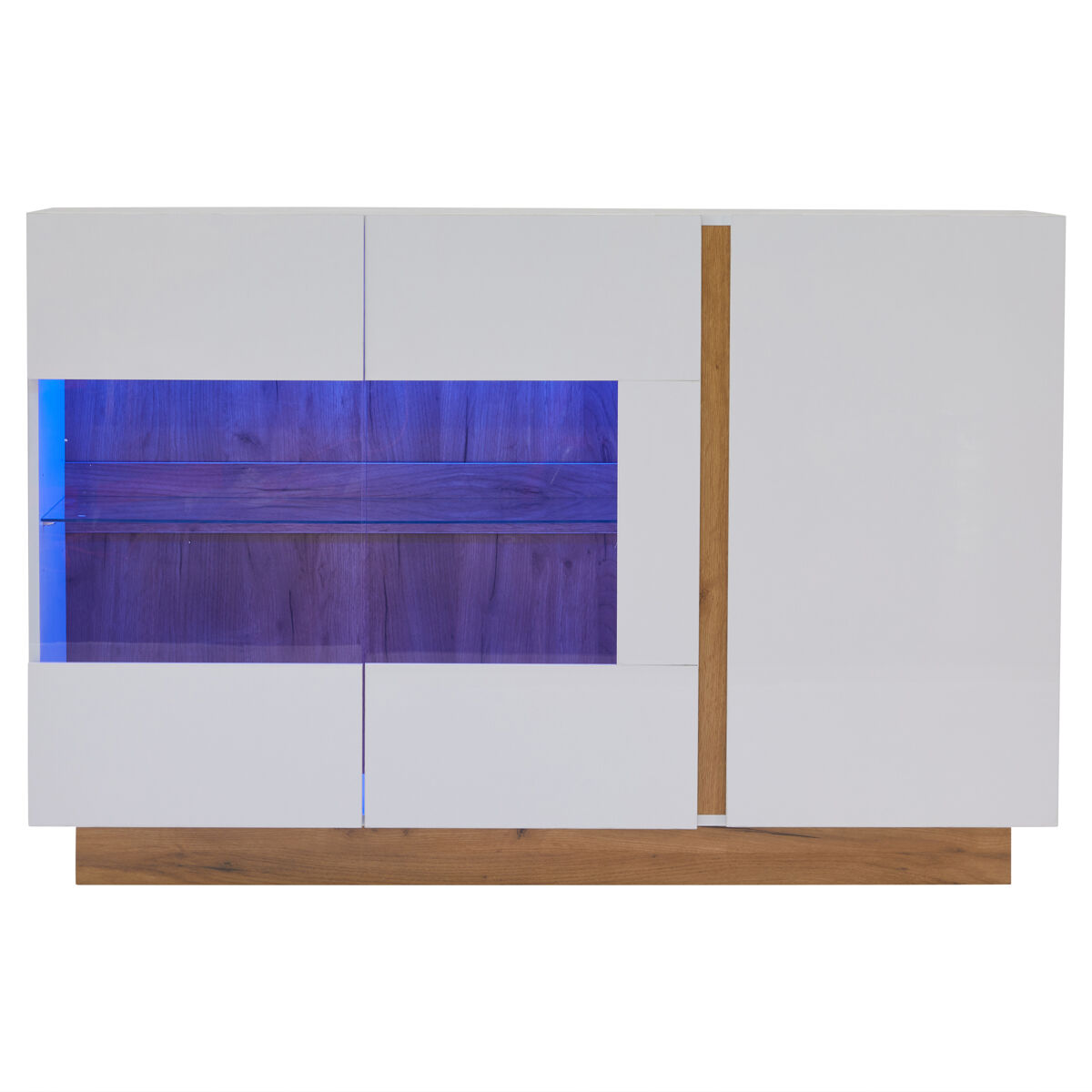 Móvel aparador 138x38x90,5 cm - alta brilho, com base em madeira, tabuleiro em aglomerado e vidro - branco