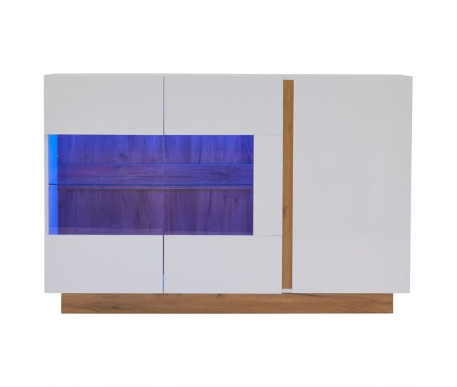 Móvel aparador 138x38x90,5 cm - alta brilho, com base em madeira, tabuleiro em aglomerado e vidro - branco