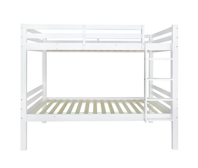 Beliche infantil 90x200 - cama juvenil com escada angular de 3 degraus e barreira de segurança, divisível em 2 camas individuais - branco
