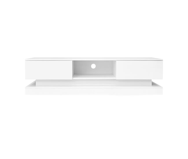 Móvel de tv 160x35x40,5 cm - branco alto brilho, com led, 2 gavetas, controlo por aplicação, design anti-capotamento - branco