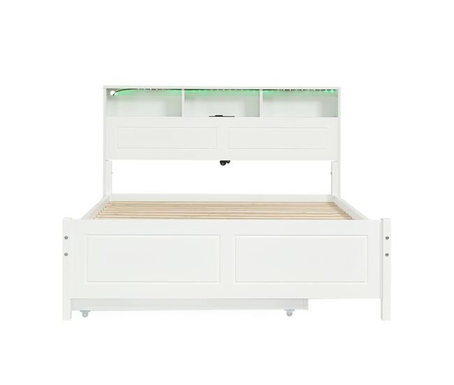 Cama de casal 120x200&90x190cm - cama plana, cama familiar, com fitas de luz ambiente, porta de carregamento integrada, cama extraível, arrumação na