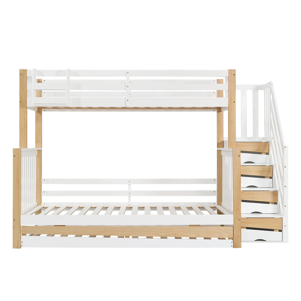 Beliche + cama extra 90x200&120x200 - com proteção anti-queda, grade, três posições de cama, escada de canto, design especial da porta - branco+