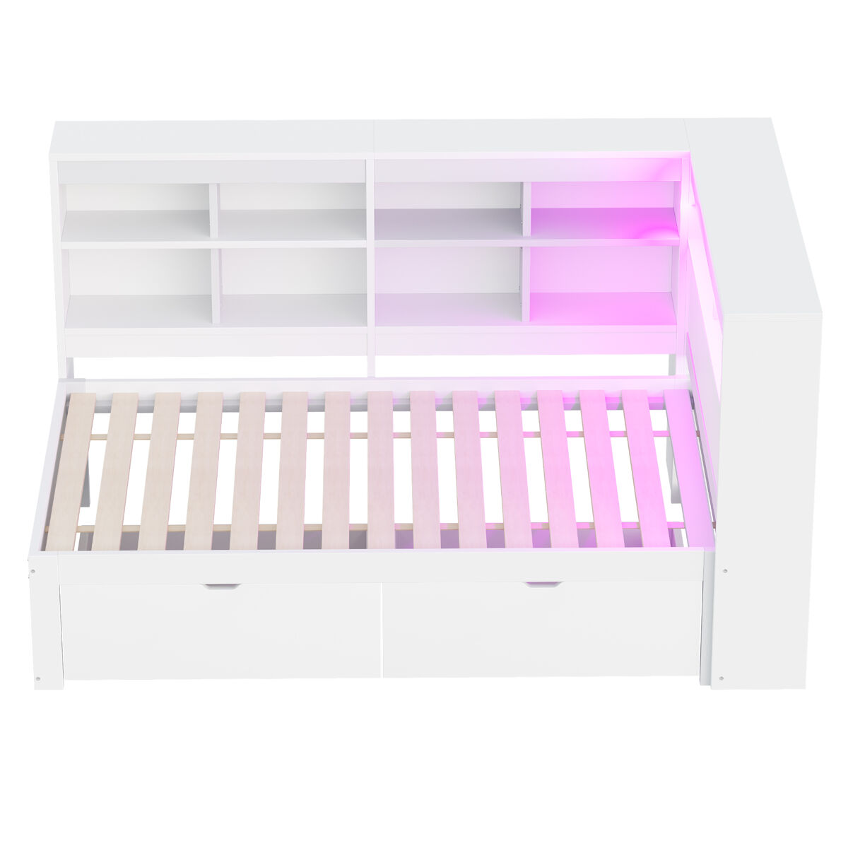 Sofá-cama 90x200 cm - com arrumação, cama com usb e tomada, com prateleiras e bandejas, muita capacidade, cama multifuncional em madeira - branco