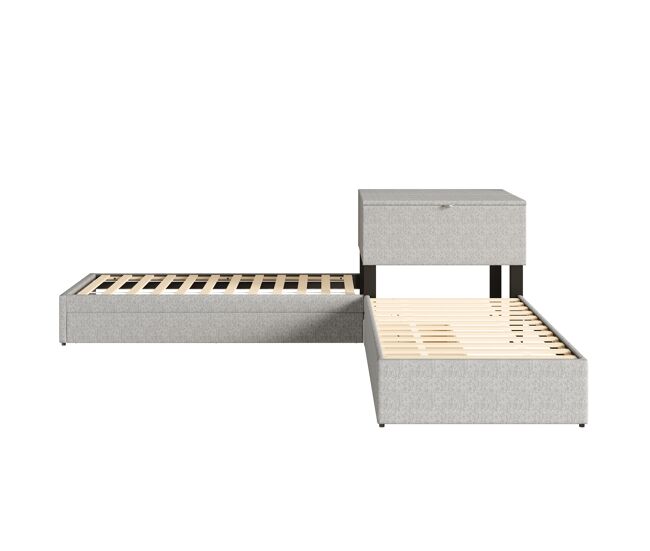 Cama de canto 90x200 - cama individual com gaveta, arrumação, gaveta e armário - cinzento