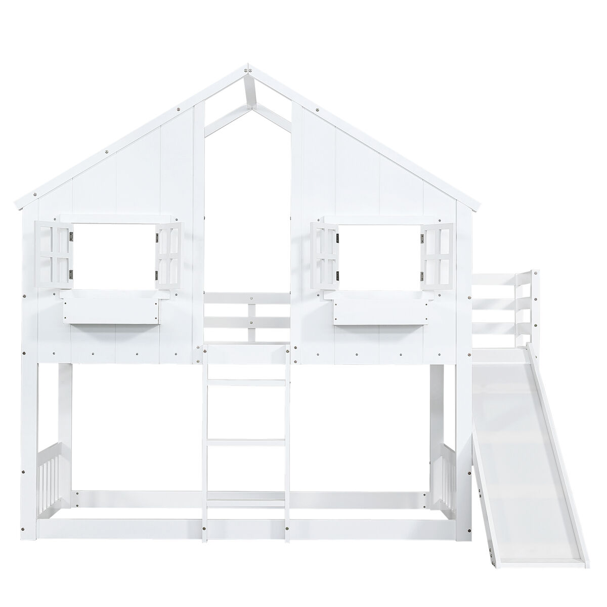 Beliche 90x200 cm - com escorregador, teto e janela, com proteção anticaída e escada de 3 degraus - branco