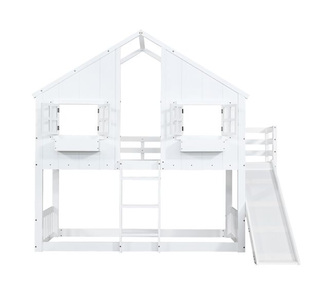 Beliche 90x200 cm - com escorregador, teto e janela, com proteção anticaída e escada de 3 degraus - branco
