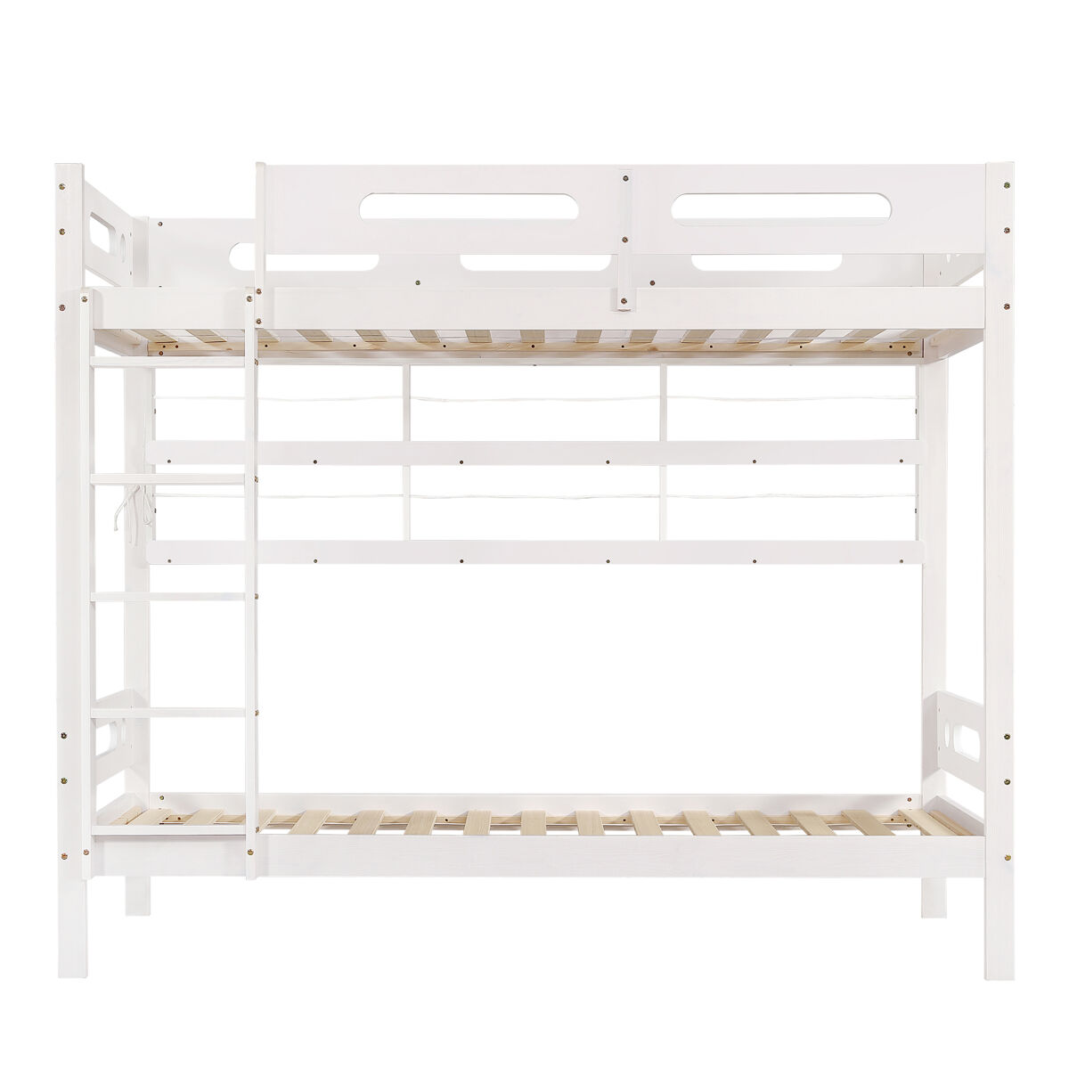 Cama alta infantil 90x200 - com grade de segurança, prateleira aberta, escada de cinco degraus, amplo espaço de armazenamento - branco