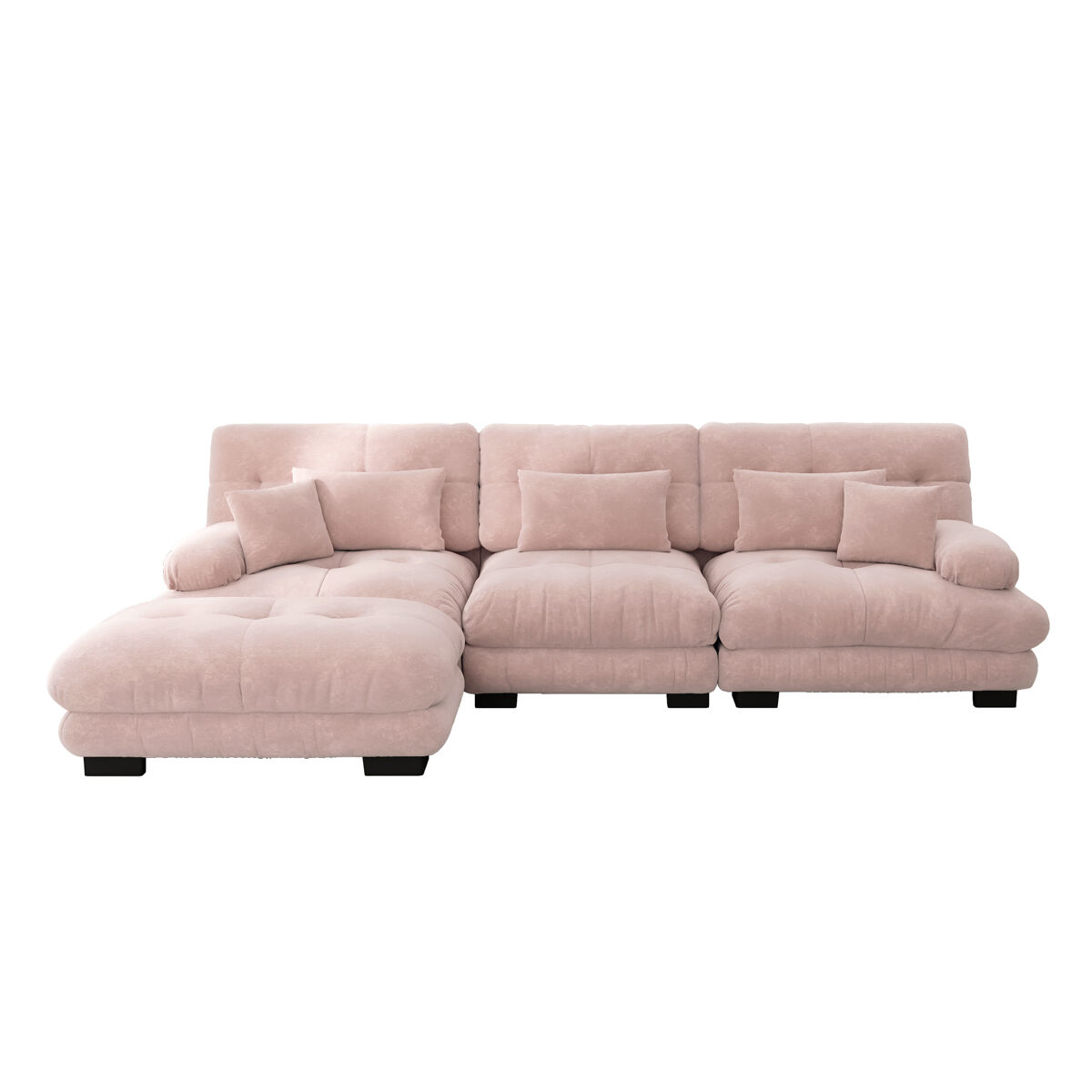 Sofá de canto modular grande - sofá cloud em forma de l para sala de estar, sofá-cama profundo com otomano, veludo cotelê, chenille rosa